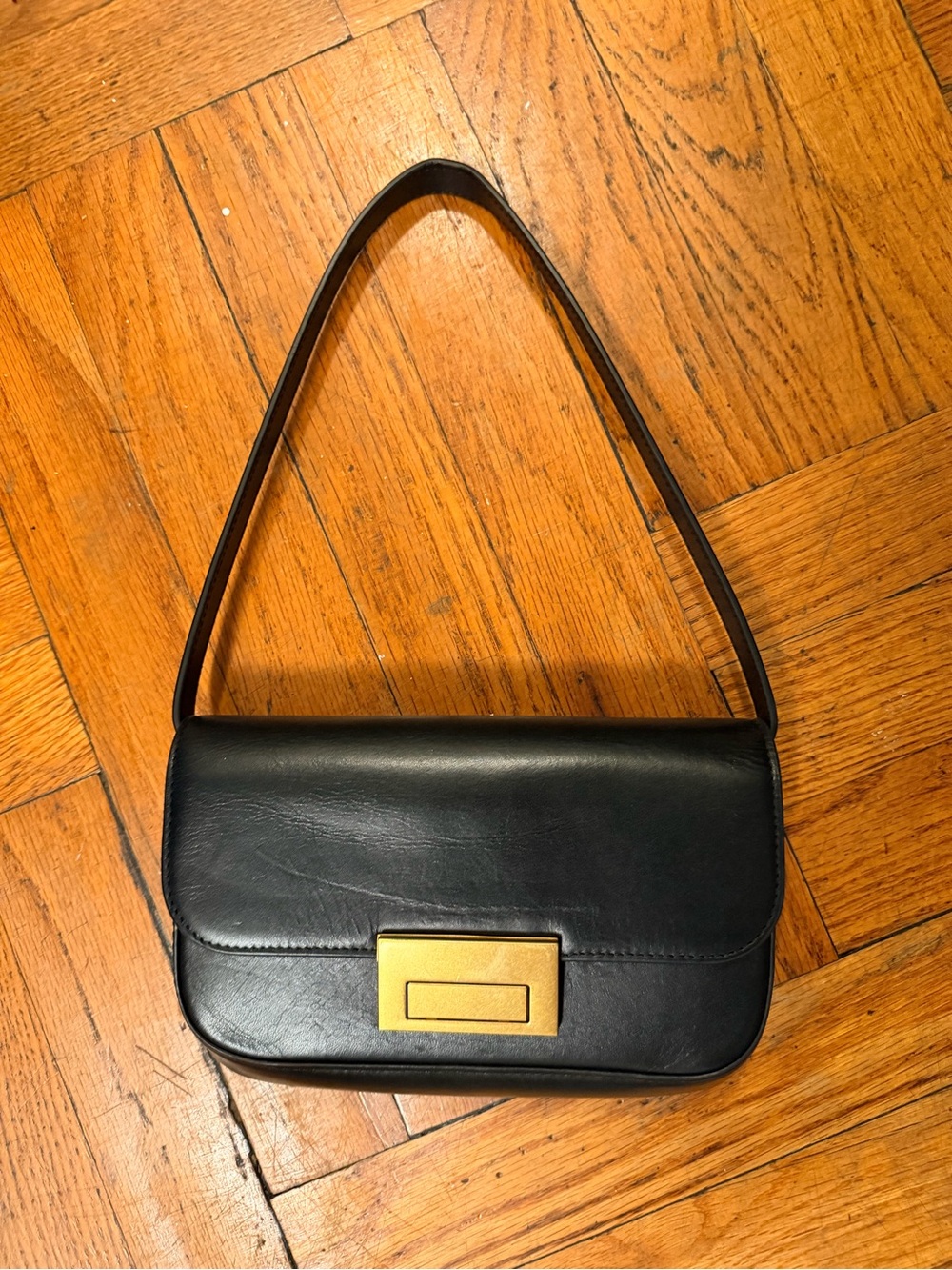 Loeffler Randall Stefania Black Leather Shoulder Bag with Gold-Tone Hardware